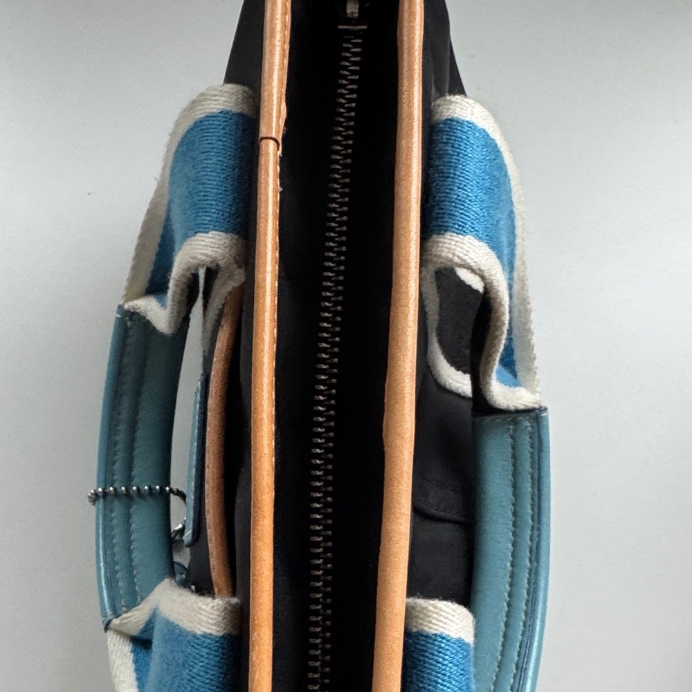 Coach Black Tote with Light Blue Accents and Cream Trim - Picture 12 of 16